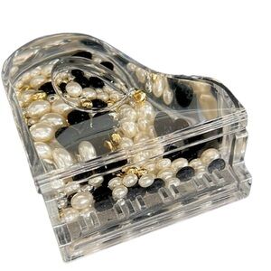 Lucite Vintage Baby Grand Piano filled with water and Black & Gold Beads, Pearls